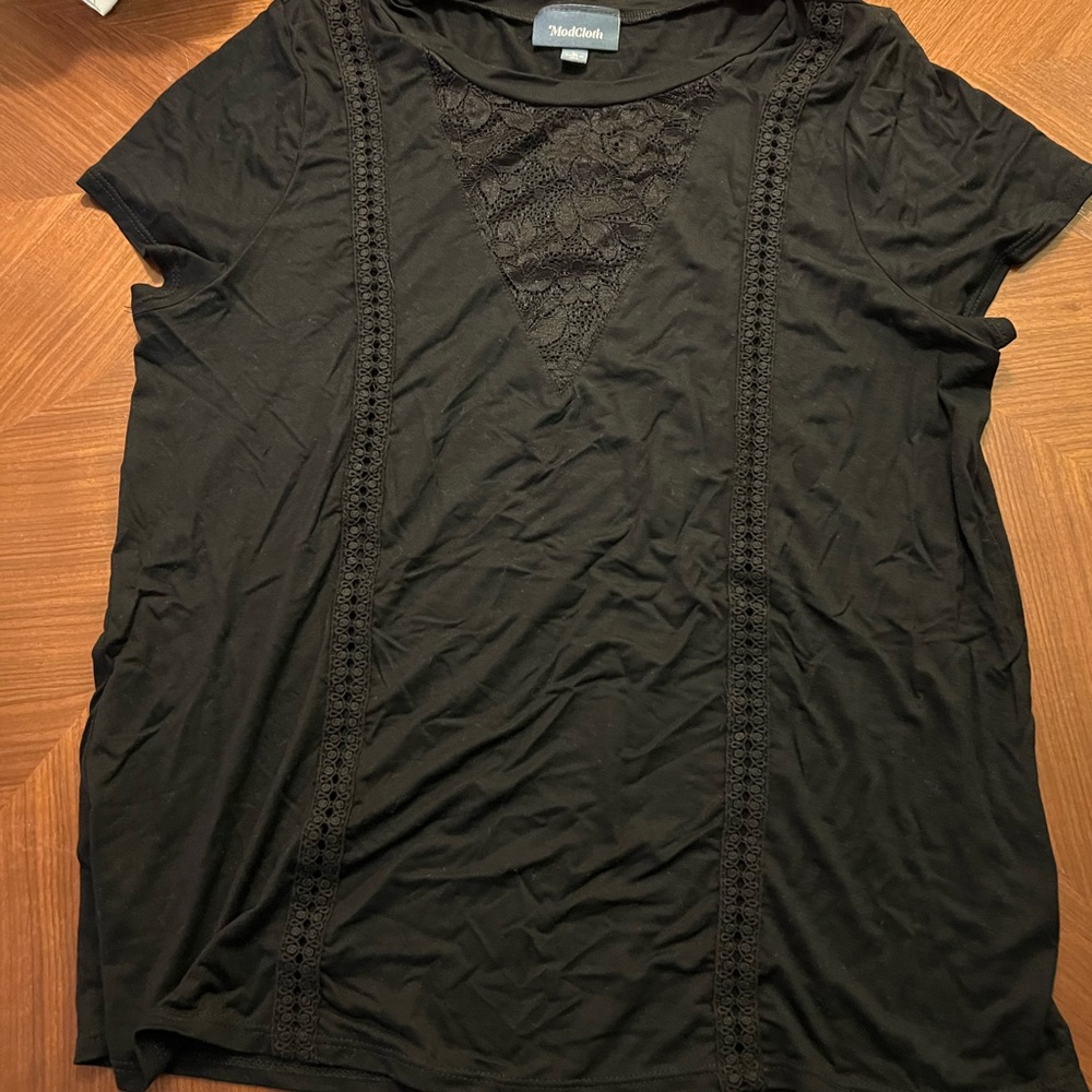 Modcloth Black Short Sleeve Top with Lace Accents